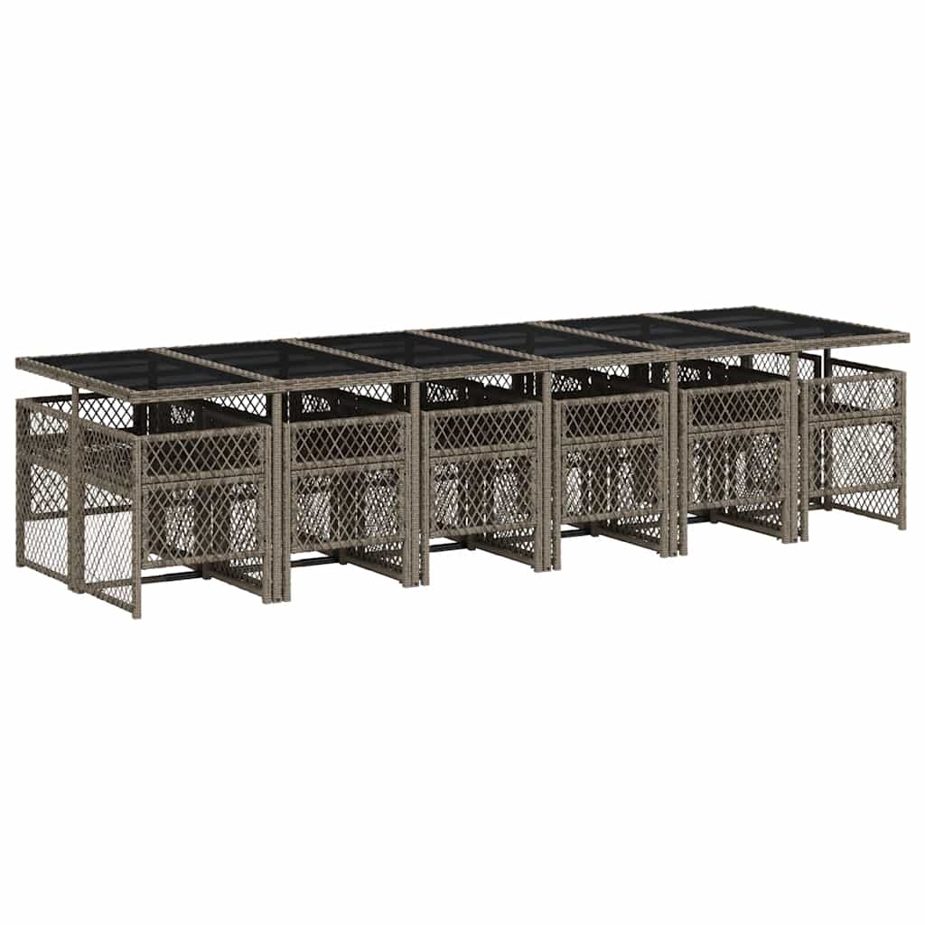 13 Piece Garden Dining Set with Cushions Grey Poly Rattan