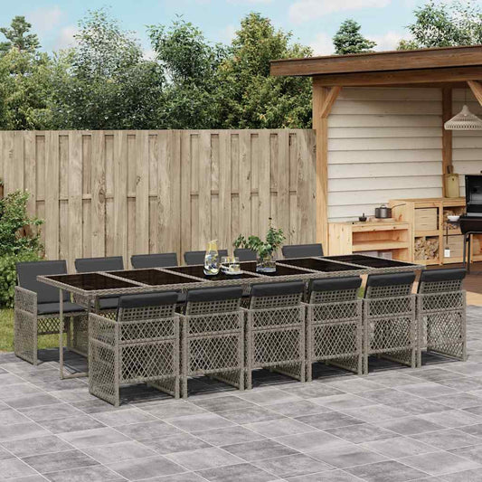 13 Piece Garden Dining Set with Cushions Grey Poly Rattan