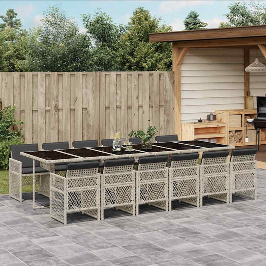 13 Piece Garden Dining Set with Cushions Light Grey Poly Rattan