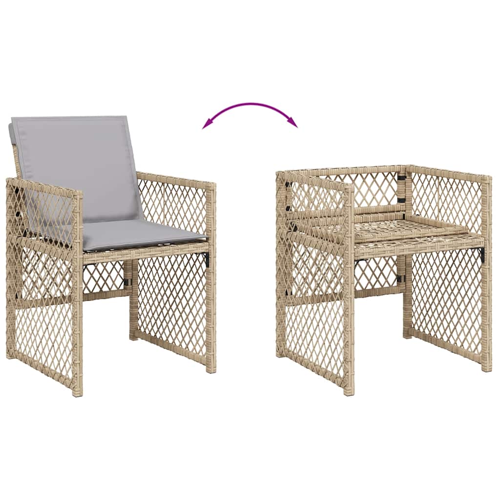 13 Piece Garden Dining Set with Cushions Beige Poly Rattan