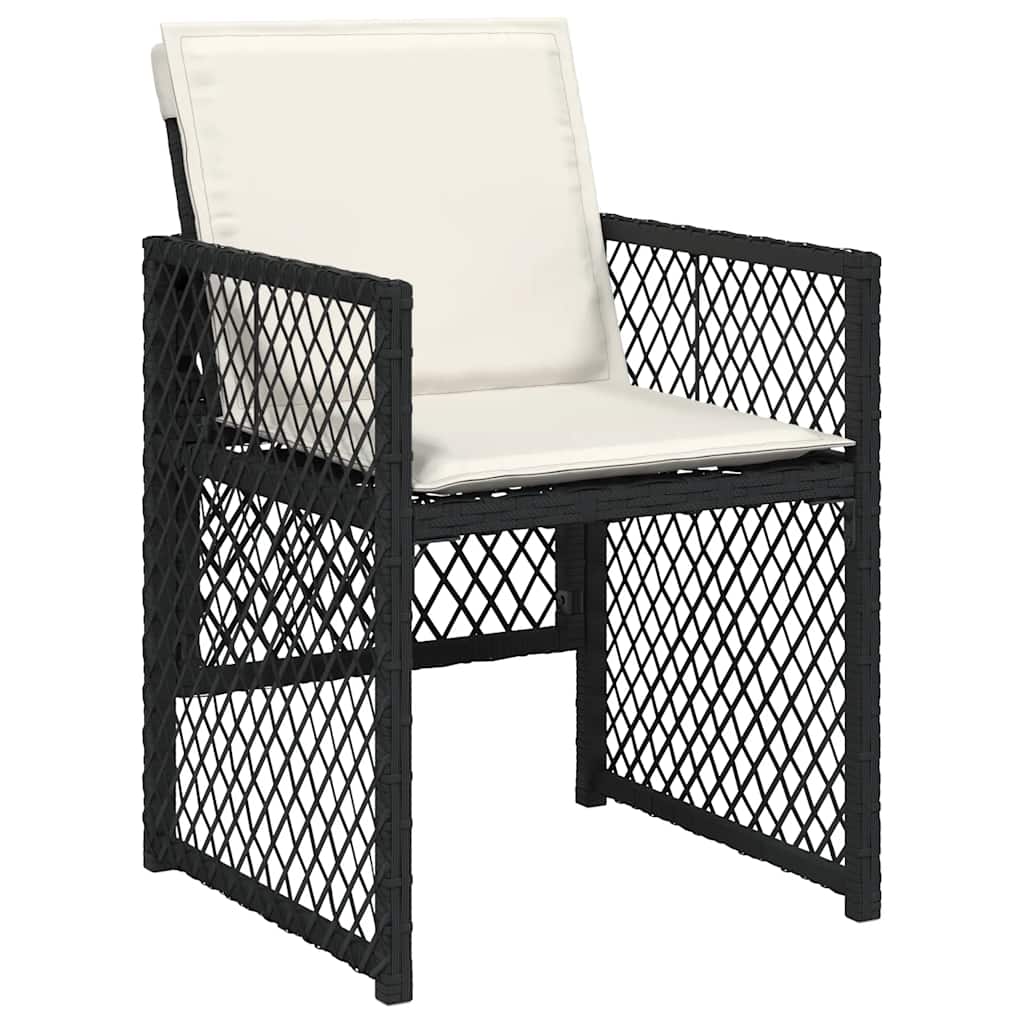 9 Piece Garden Dining Set with Cushions Black Poly Rattan