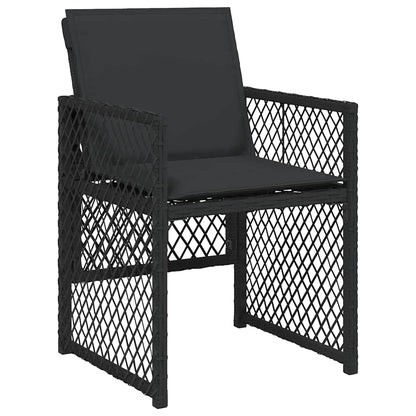 9 Piece Garden Dining Set with Cushions Black Poly Rattan