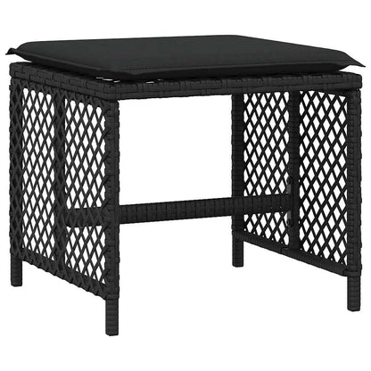 9 Piece Garden Dining Set with Cushions Black Poly Rattan