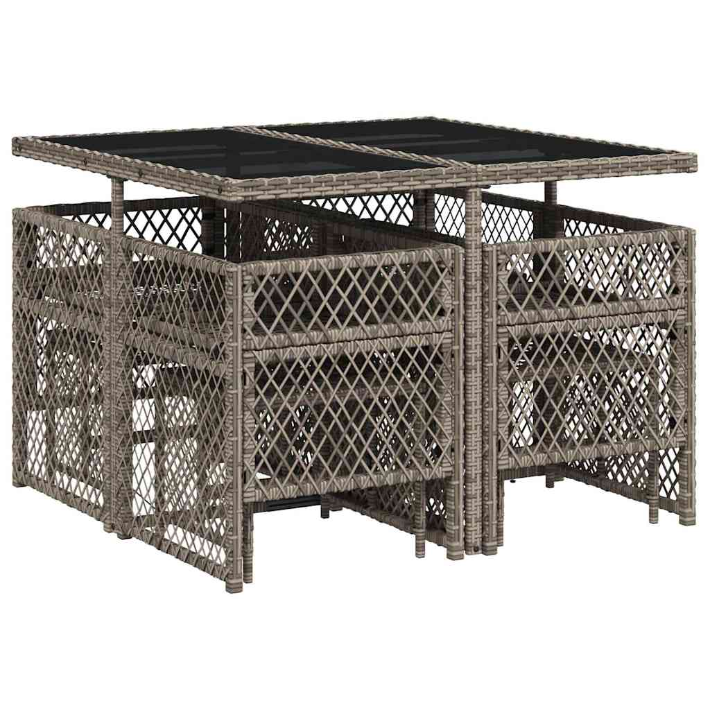 9 Piece Garden Dining Set with Cushions Grey Poly Rattan