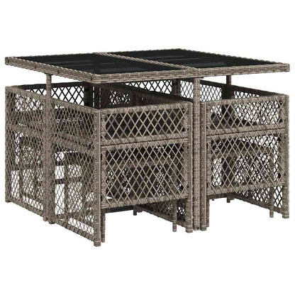 9 Piece Garden Dining Set with Cushions Grey Poly Rattan