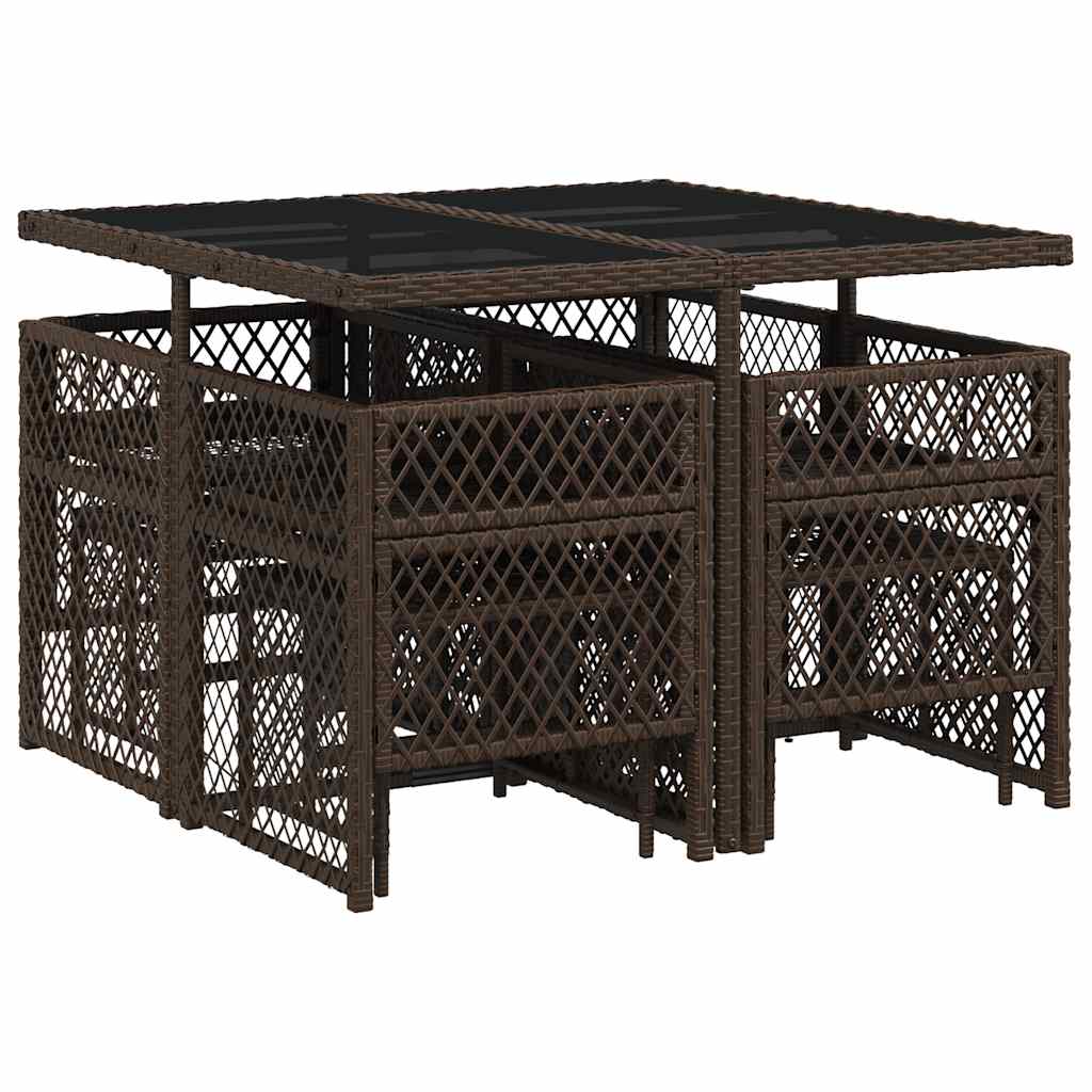 9 Piece Garden Dining Set with Cushions Brown Poly Rattan