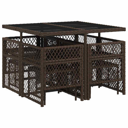 9 Piece Garden Dining Set with Cushions Brown Poly Rattan