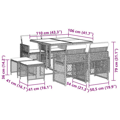 9 Piece Garden Dining Set with Cushions Brown Poly Rattan