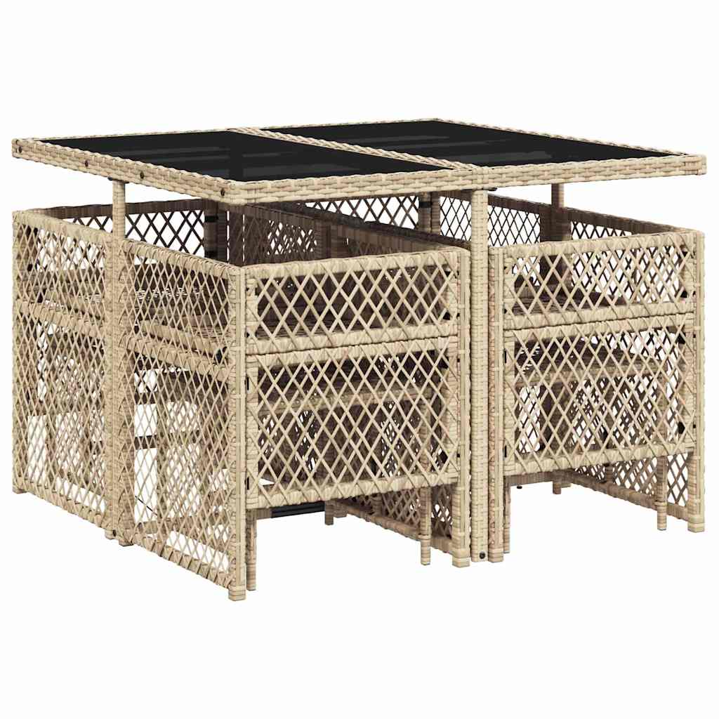 9 Piece Garden Dining Set with Cushions Beige Poly Rattan