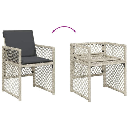 9 Piece Garden Dining Set with Cushions Light Grey Poly Rattan