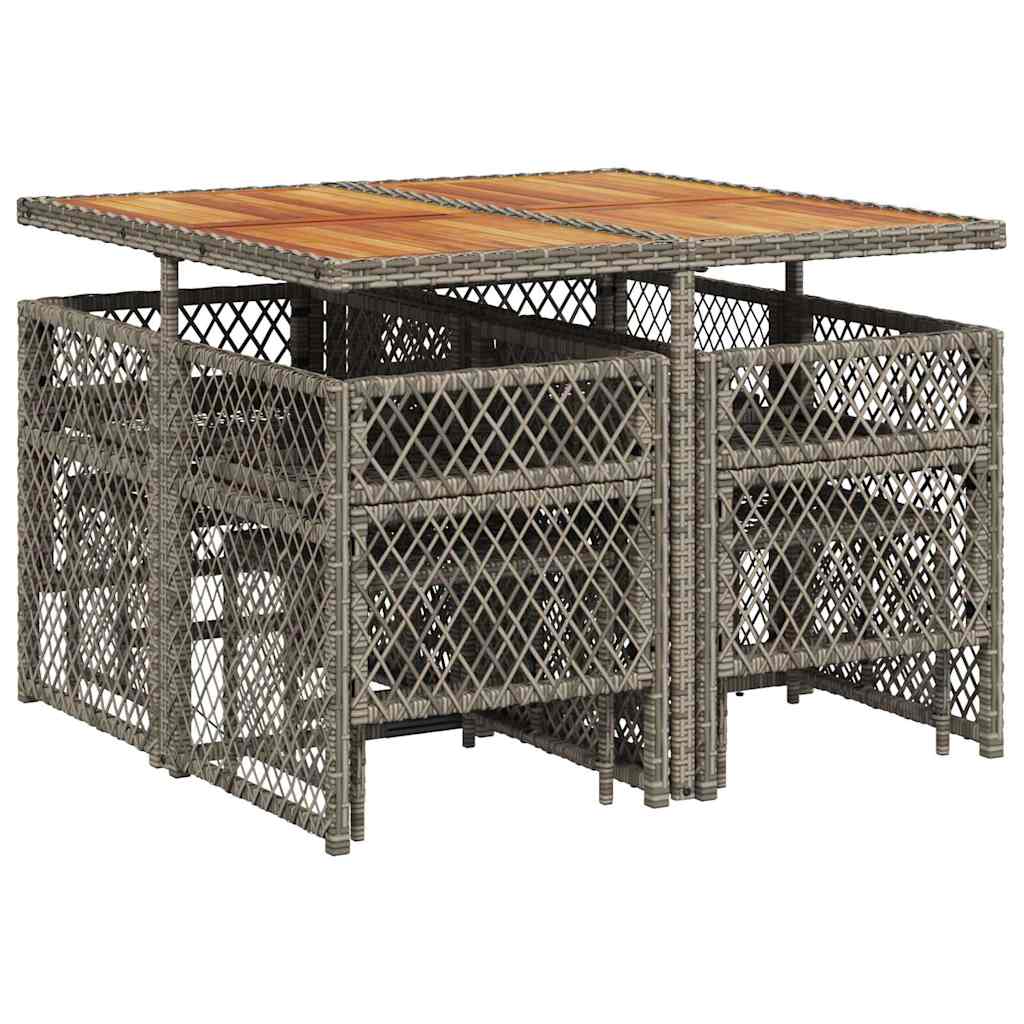 9 Piece Garden Dining Set with Cushions Grey Poly Rattan