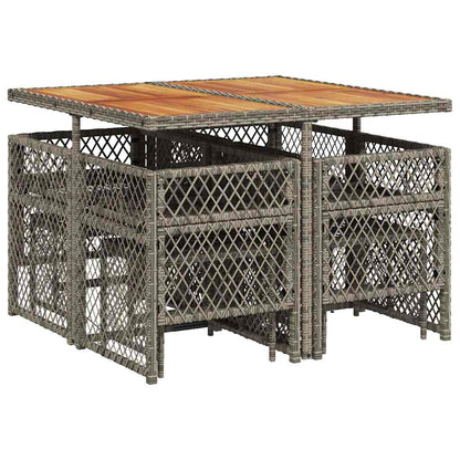 9 Piece Garden Dining Set with Cushions Grey Poly Rattan