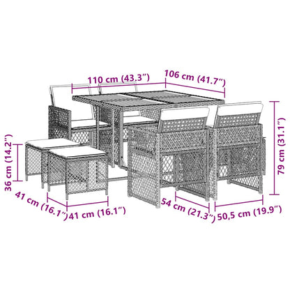 9 Piece Garden Dining Set with Cushions Grey Poly Rattan