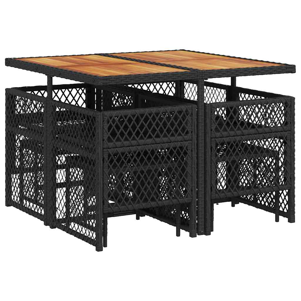 9 Piece Garden Dining Set with Cushions Black Poly Rattan