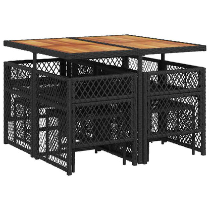 9 Piece Garden Dining Set with Cushions Black Poly Rattan
