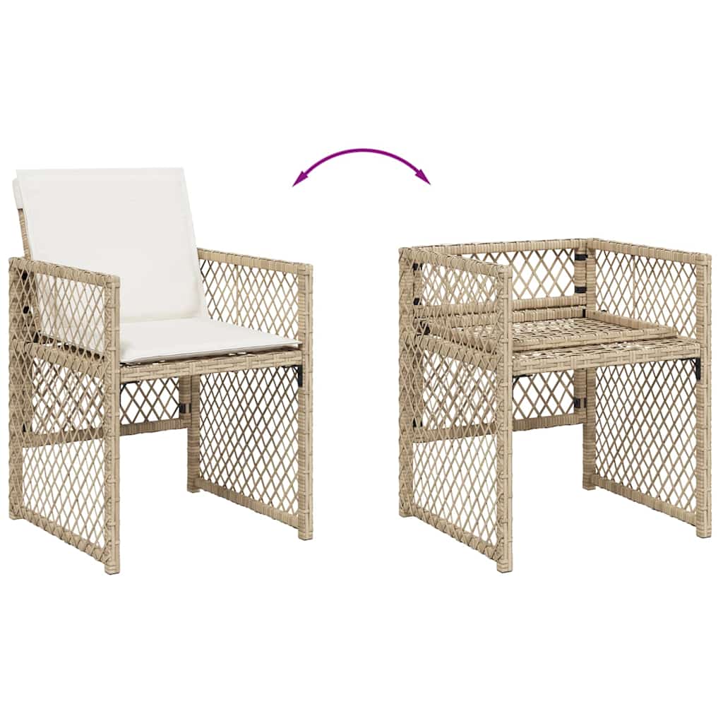9 Piece Garden Dining Set with Cushions Beige Poly Rattan
