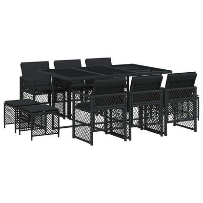 11 Piece Garden Dining Set with Cushions Black Poly Rattan