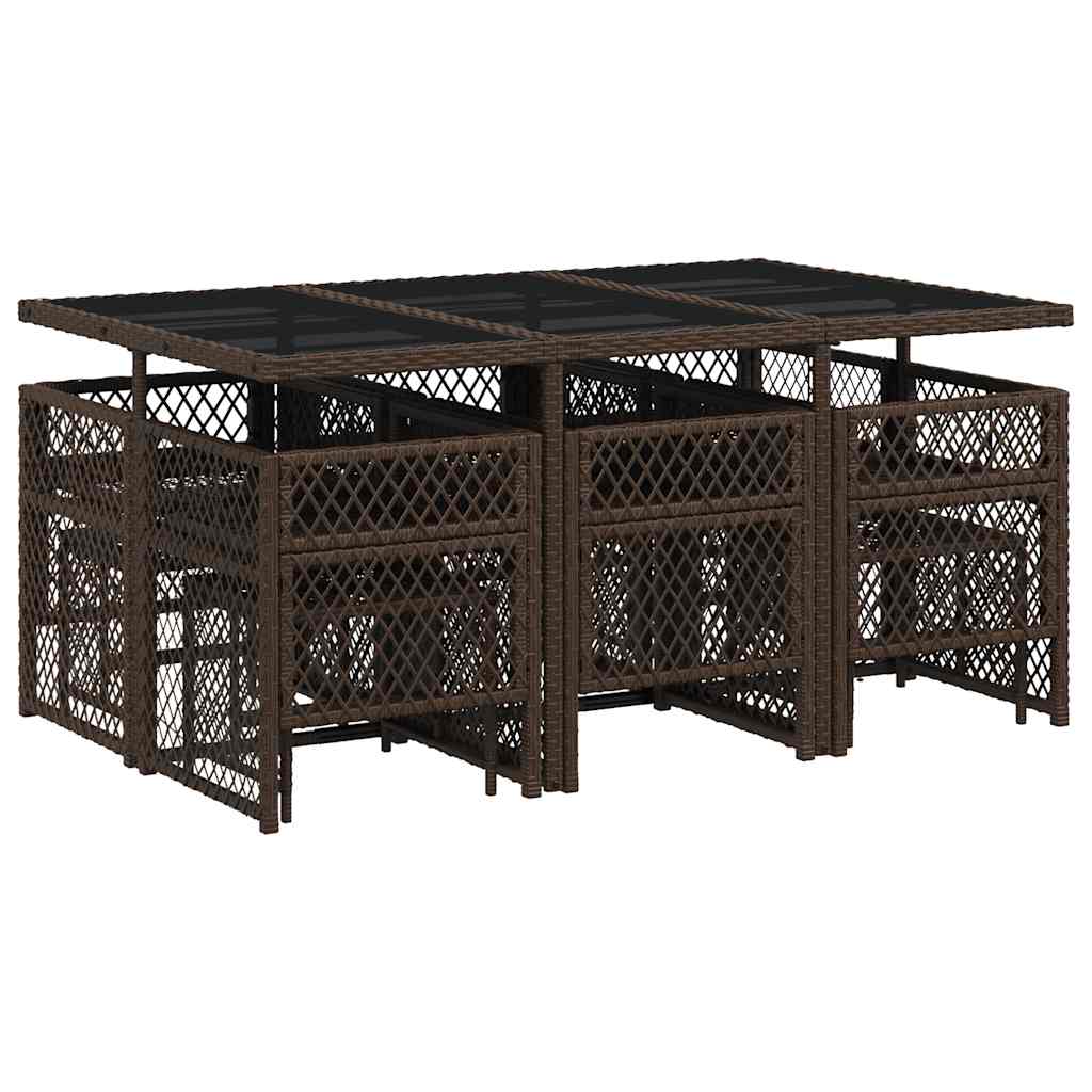 11 Piece Garden Dining Set with Cushions Brown Poly Rattan