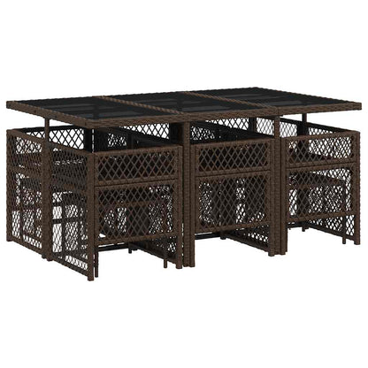 11 Piece Garden Dining Set with Cushions Brown Poly Rattan