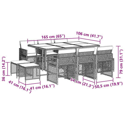 11 Piece Garden Dining Set with Cushions Brown Poly Rattan