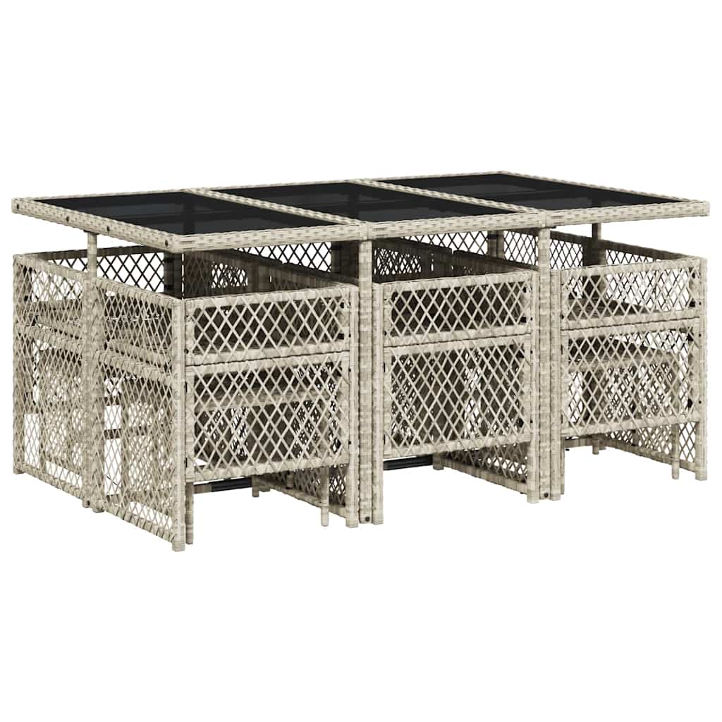 11 Piece Garden Dining Set with Cushions Light Grey Poly Rattan