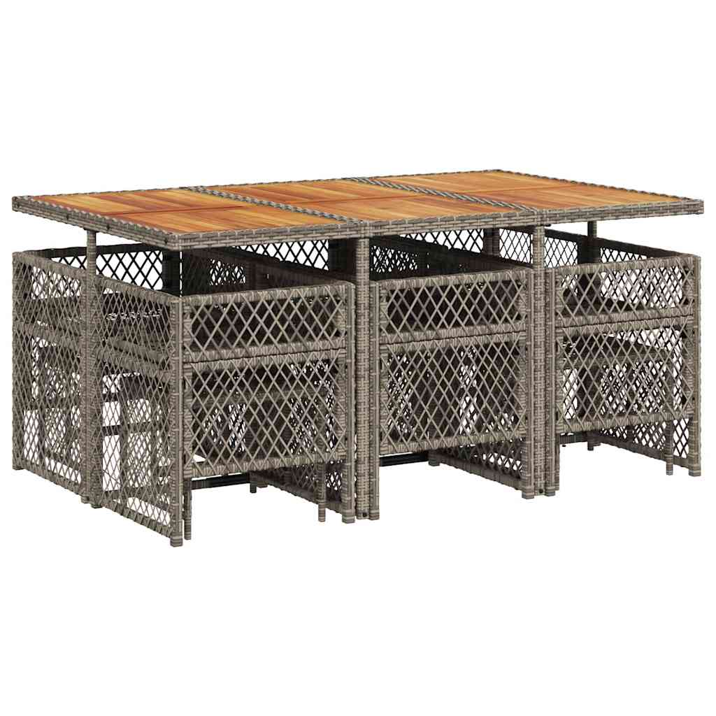 11 Piece Garden Dining Set with Cushions Grey Poly Rattan