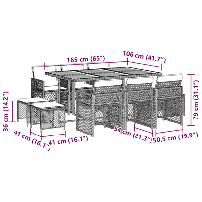 11 Piece Garden Dining Set with Cushions Grey Poly Rattan