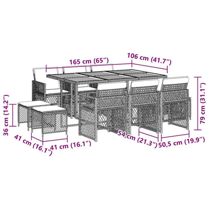 11 Piece Garden Dining Set with Cushions Black Poly Rattan