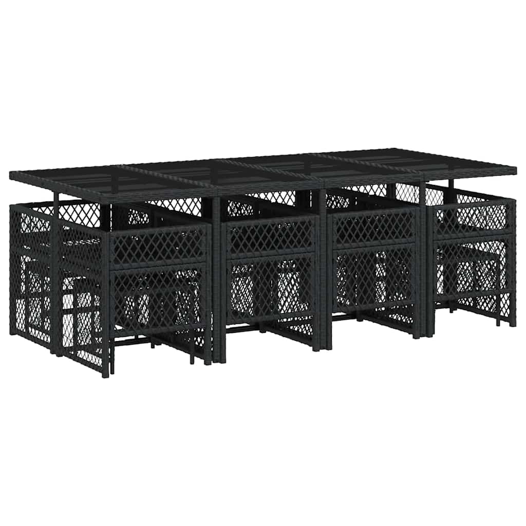 13 Piece Garden Dining Set with Cushions Black Poly Rattan