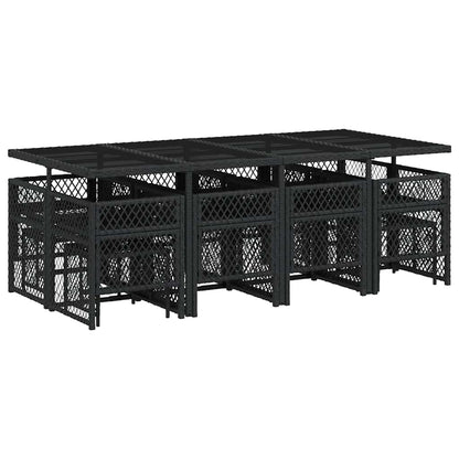 13 Piece Garden Dining Set with Cushions Black Poly Rattan