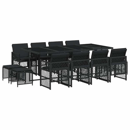 13 Piece Garden Dining Set with Cushions Black Poly Rattan