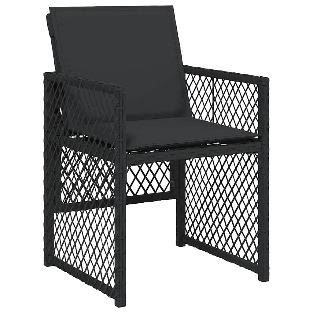 13 Piece Garden Dining Set with Cushions Black Poly Rattan