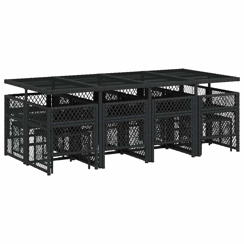 13 Piece Garden Dining Set with Cushions Black Poly Rattan