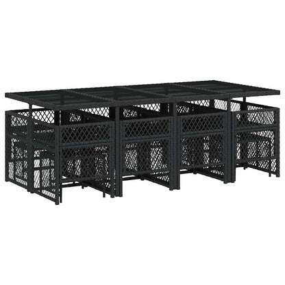 13 Piece Garden Dining Set with Cushions Black Poly Rattan
