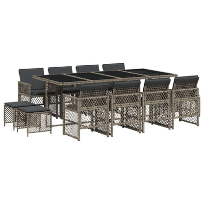 13 Piece Garden Dining Set with Cushions Grey Poly Rattan