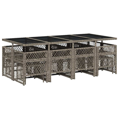 13 Piece Garden Dining Set with Cushions Grey Poly Rattan