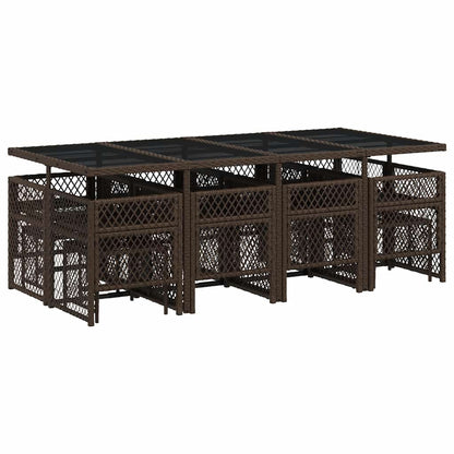 13 Piece Garden Dining Set with Cushions Brown Poly Rattan