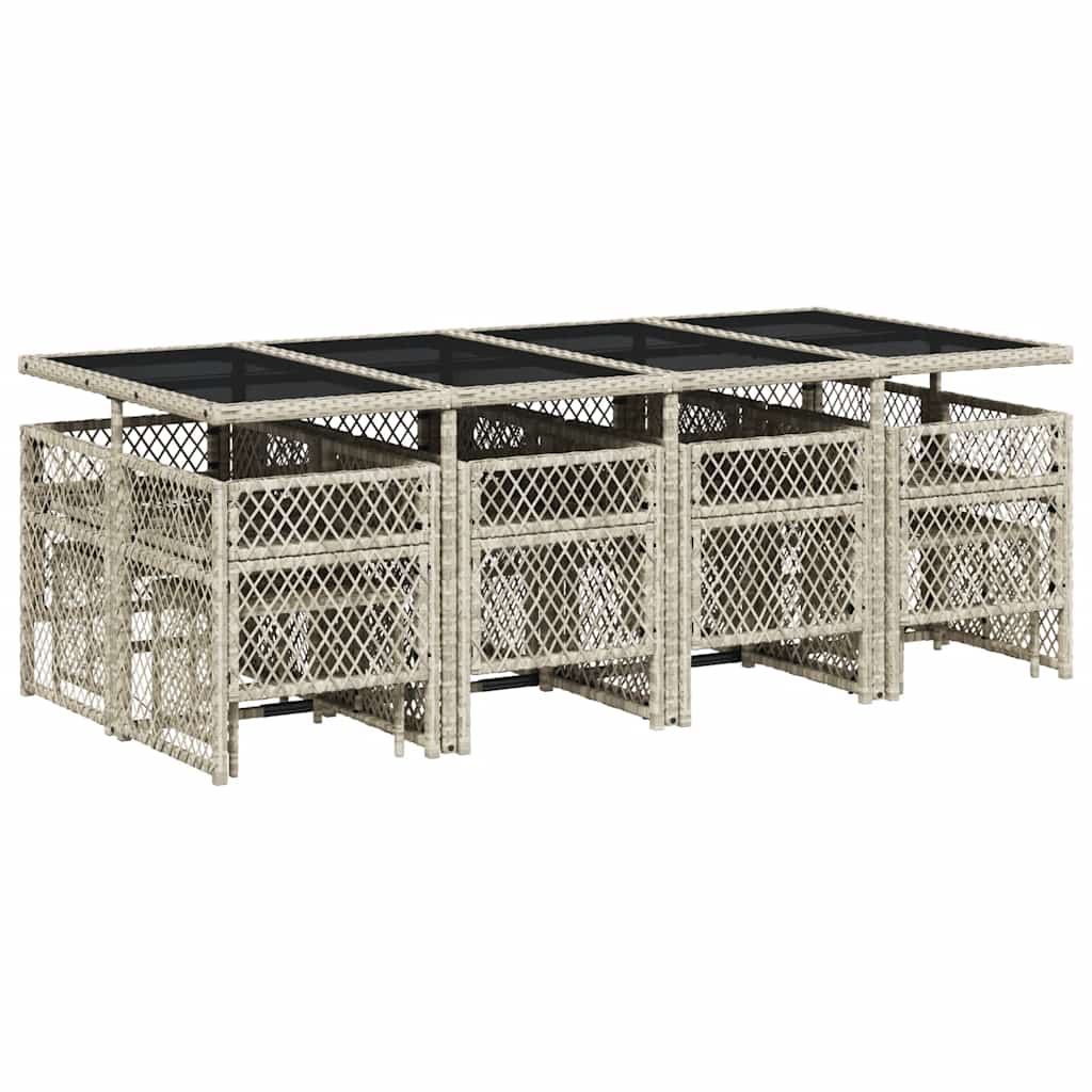 13 Piece Garden Dining Set with Cushions Light Grey Poly Rattan