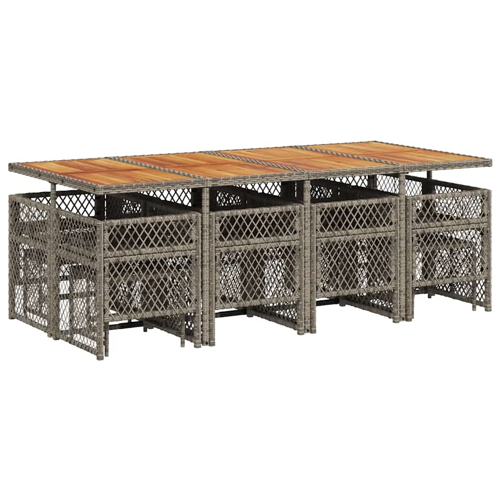 13 Piece Garden Dining Set with Cushions Grey Poly Rattan