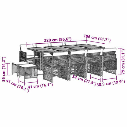 13 Piece Garden Dining Set with Cushions Grey Poly Rattan