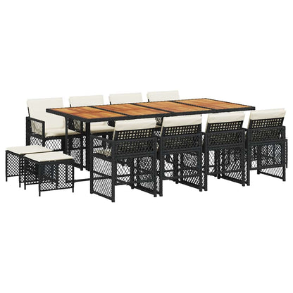 13 Piece Garden Dining Set with Cushions Black Poly Rattan