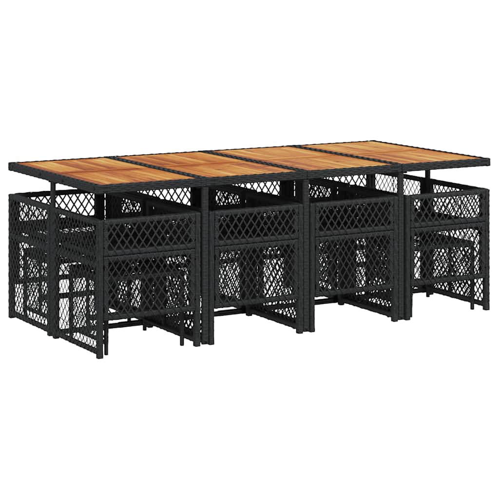 13 Piece Garden Dining Set with Cushions Black Poly Rattan
