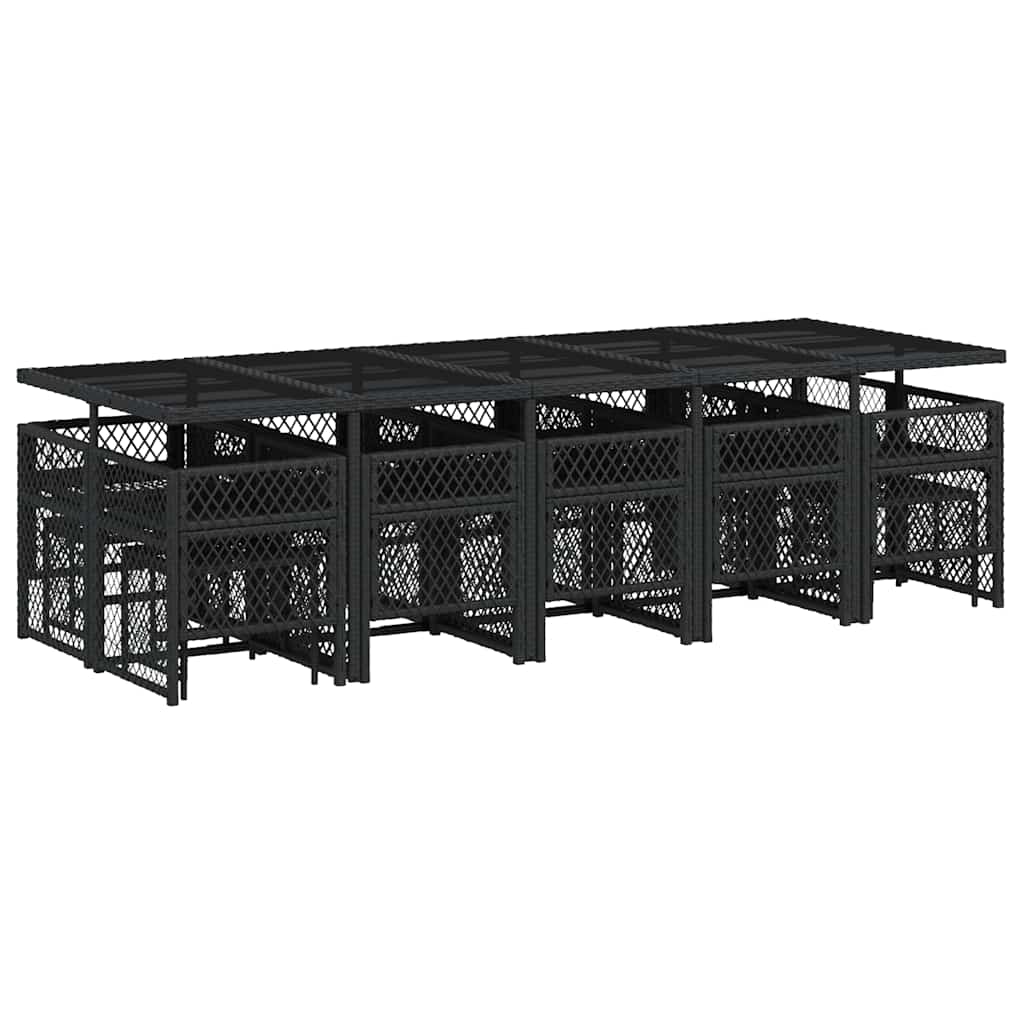 15 Piece Garden Dining Set with Cushions Black Poly Rattan
