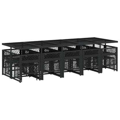 15 Piece Garden Dining Set with Cushions Black Poly Rattan