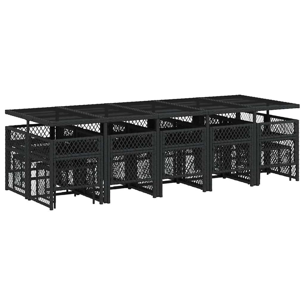 15 Piece Garden Dining Set with Cushions Black Poly Rattan