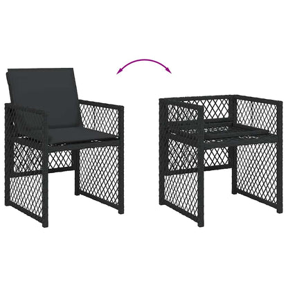 15 Piece Garden Dining Set with Cushions Black Poly Rattan