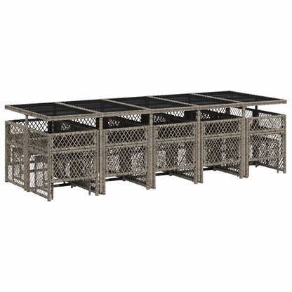 15 Piece Garden Dining Set with Cushions Grey Poly Rattan