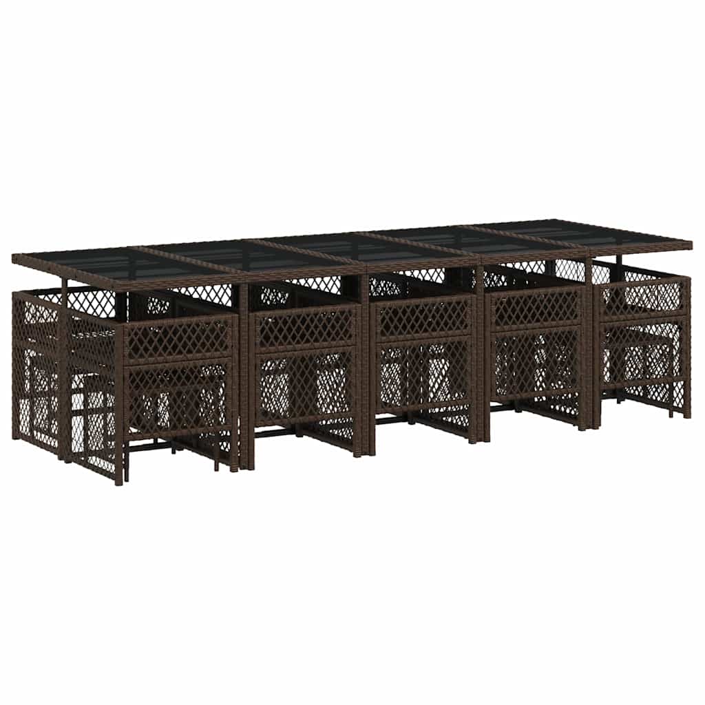15 Piece Garden Dining Set with Cushions Brown Poly Rattan