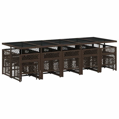 15 Piece Garden Dining Set with Cushions Brown Poly Rattan