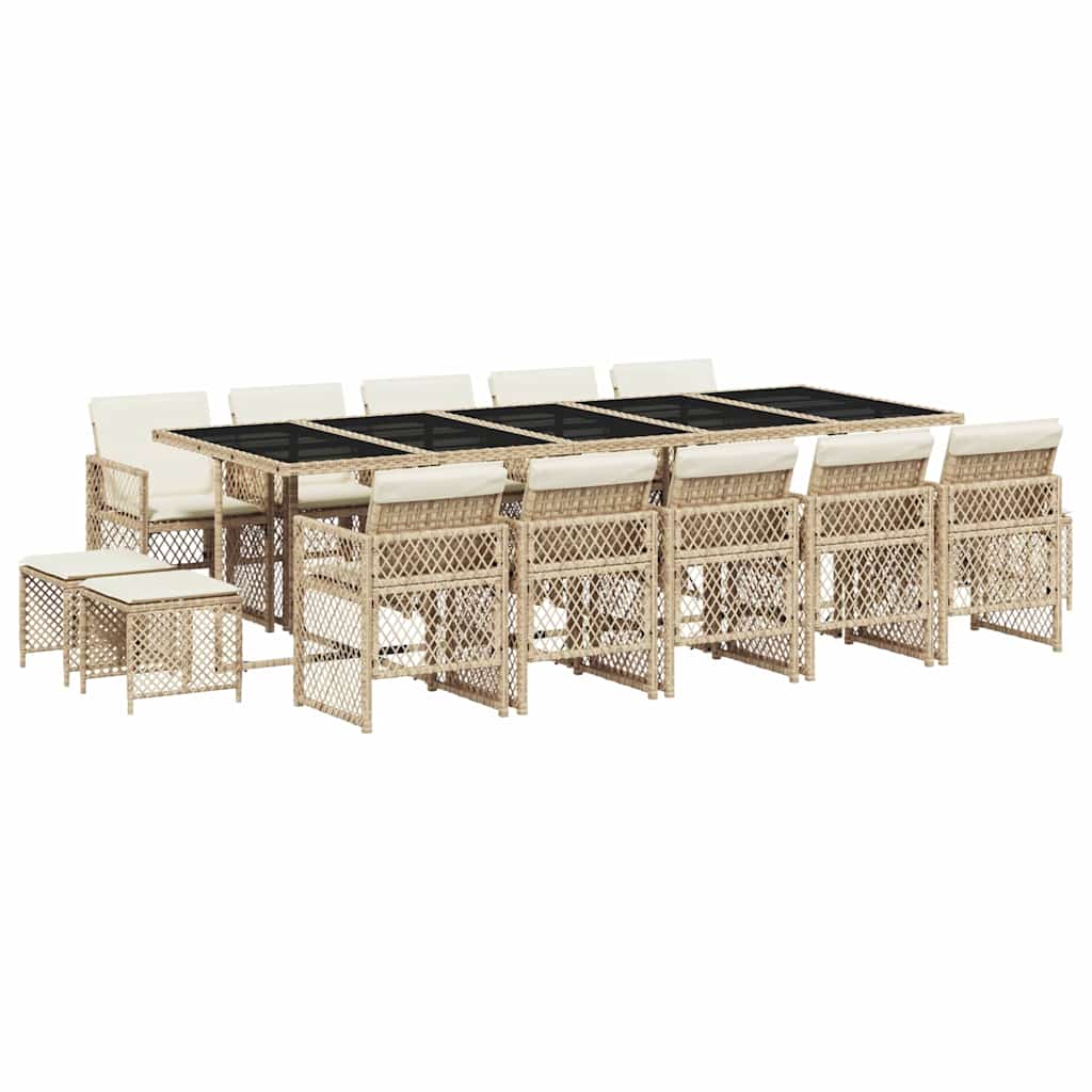 15 Piece Garden Dining Set with Cushions Beige Poly Rattan